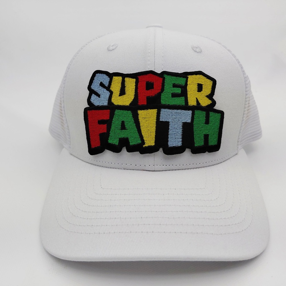 Super Faith Religious Christian Cap Mesh Back White Hat